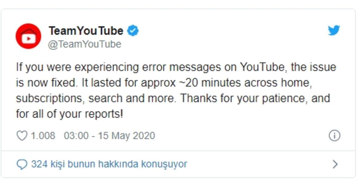 YouTube, Gece Saatlerinde Dünya Genelinde Çöktü