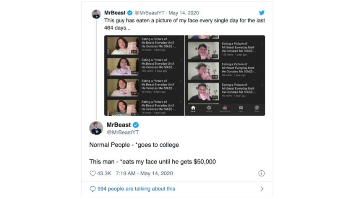 Bir Adam, 50 Bin Dolar Bağış İçin 464 Gün Boyunca YouTuber MrBeats’in Fotoğrafını Yedi