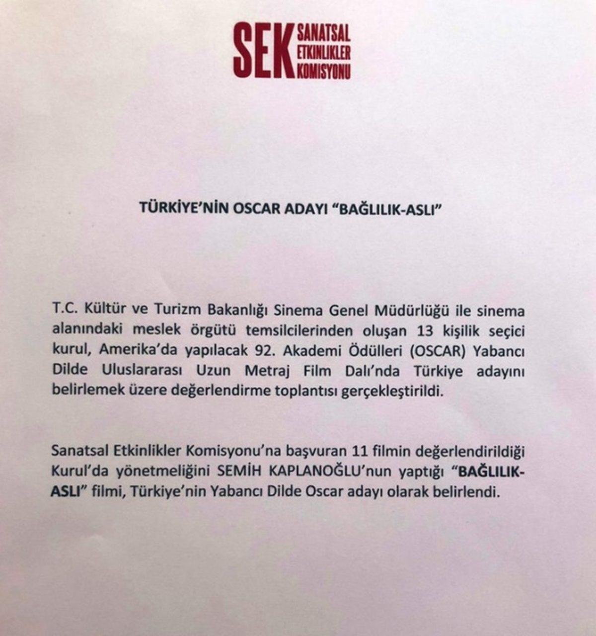 Türkiye’nin Oscar Adayı Filmi ‘Bağlılık Aslı’nın Vizyon Tarihi Belli Oldu