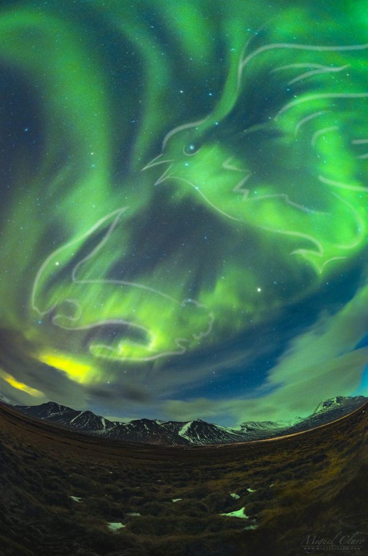 Gökyüzünde Bir Kuş ve Tavşanın Belirdiği İnanılmaz Aurora Fotoğrafı