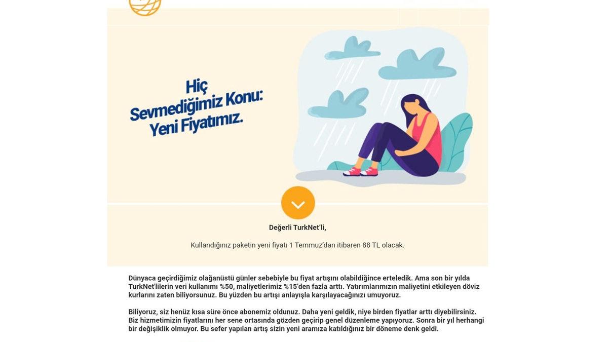 Turknet, Sözleşmesiz İnternet Tarifesine Zam Yaptı