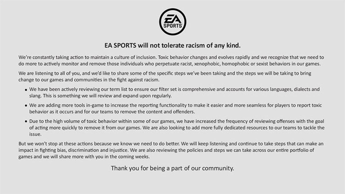 EA Sports, Oyunlarında Irkçılığa Karşı Alacağı Önlemleri Açıkladı