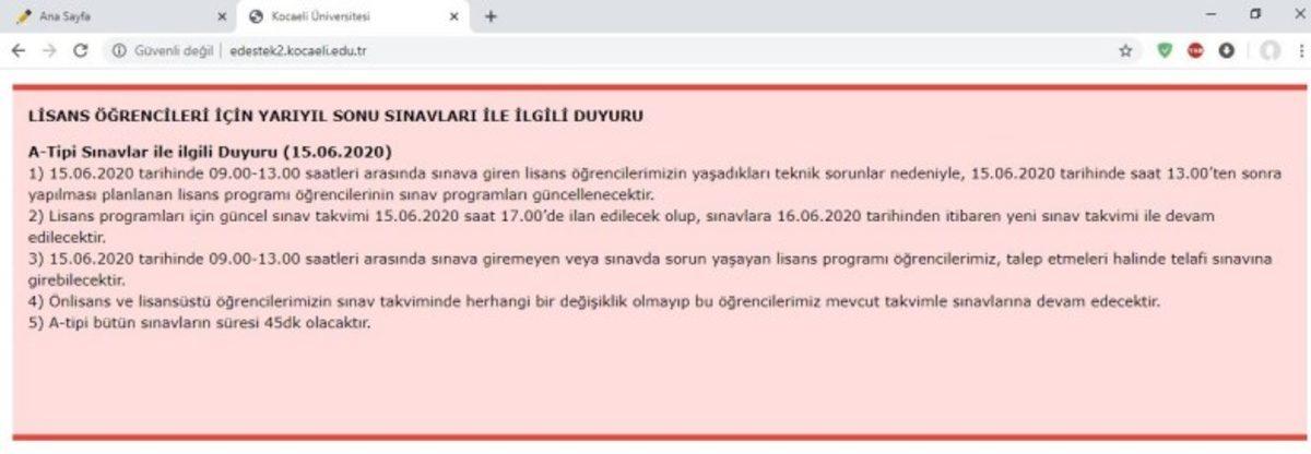 Kocaeli Üniversitesi’nin Online Sınav Sisteminin Çökmesine Sosyal Medyadan Gelen Tepkiler