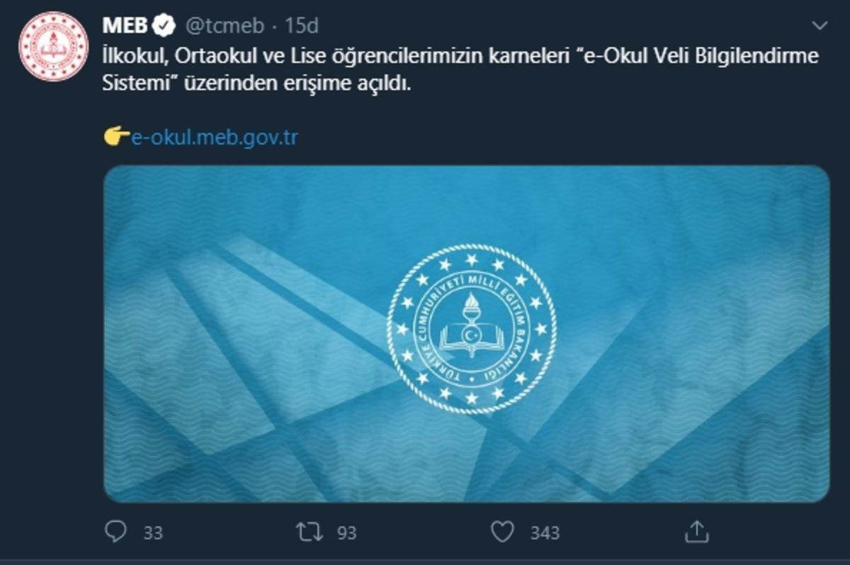İlkokul, Ortaokul ve Lise Öğrencilerinin Karneleri e-Okul Üzerinden Erişime Açıldı