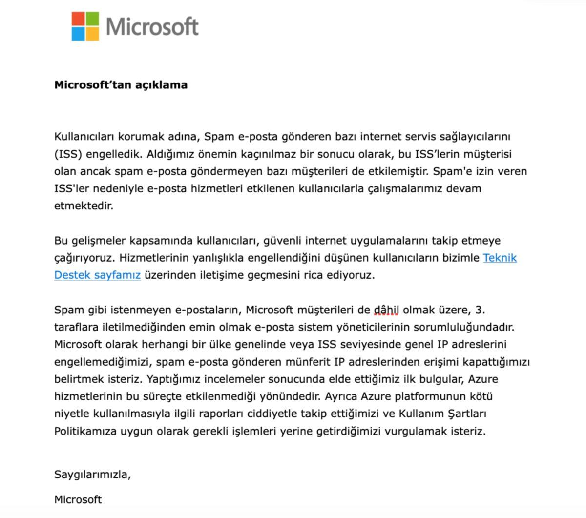 Microsoft, Spam Yapan Bir IP’yi Engellemek Yerine O Veri Merkezindeki Tüm IP’leri Engelliyor
