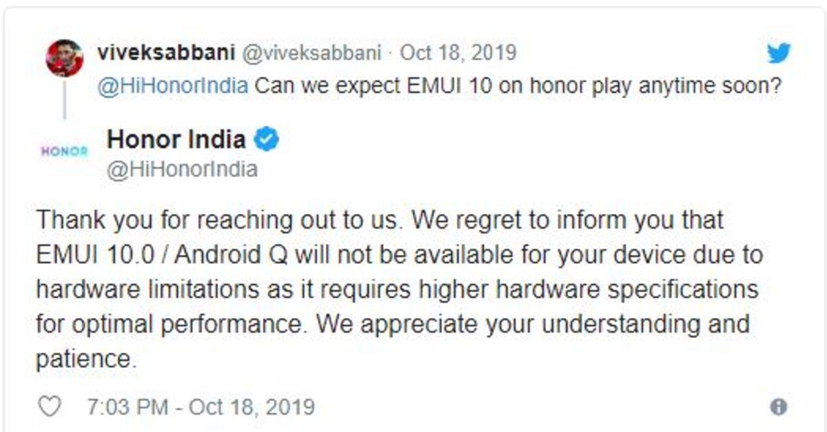 Honor Play’in EMUI 10 Güncellemesi Almayacağını Gösteren Açıklama