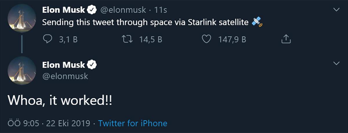 SpaceX CEO’su Elon Musk, Starlink Uyduları Üzerinden Tweet Attı