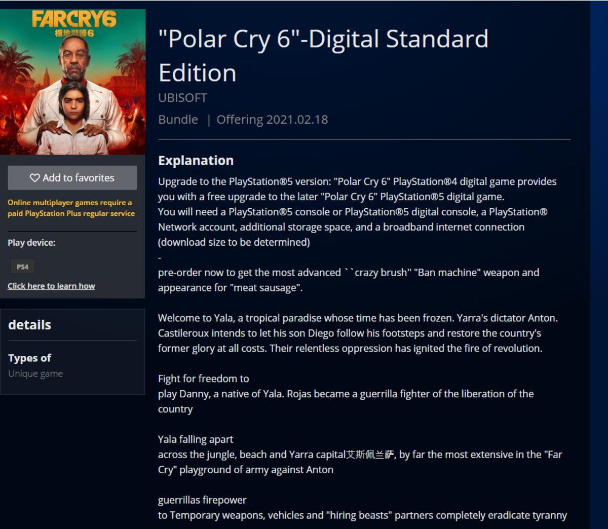 Far Cry 6, Yanlışlıkla PlayStation Store’da Listelendi