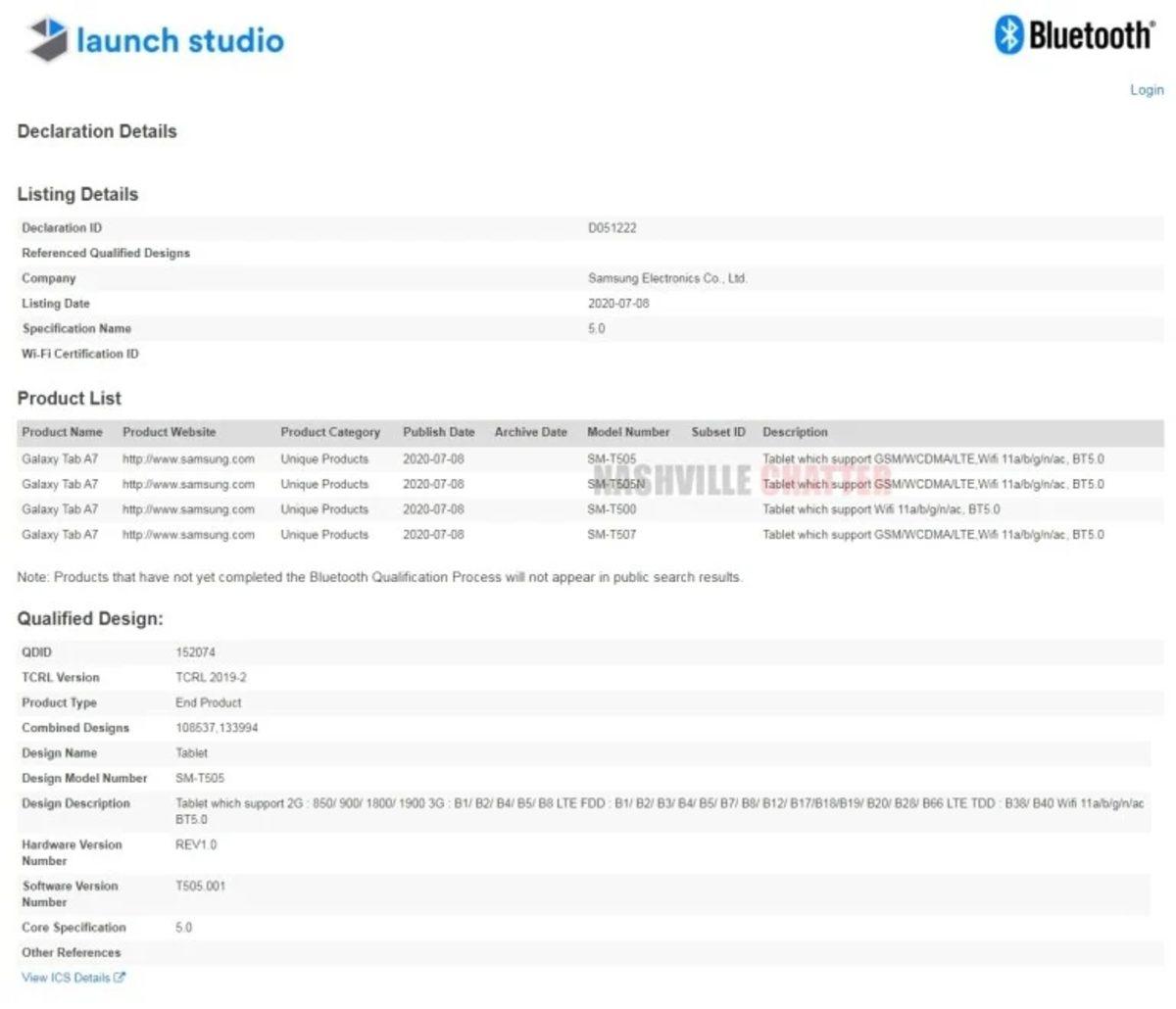 Samsung Galaxy Tab A7, FCC ve Bluetooth SIG Sertifikası Aldı
