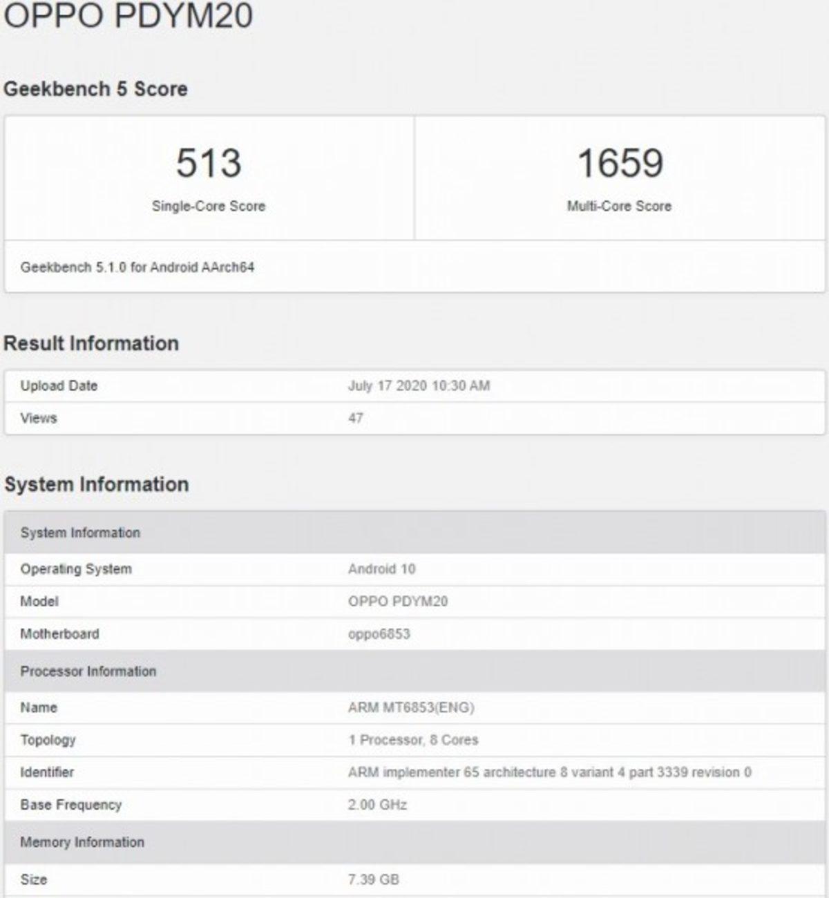 OPPO A72 5G Olduğu Düşünülen Bir Akıllı Telefon, Özellikleriyle Birlikte Geekbench’te Ortaya Çıktı