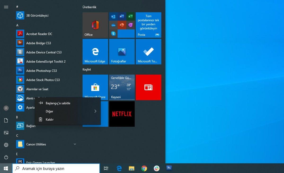 Microsoft, Windows 10’un Başlat Menüsüne Ufak Bir Dokunuş Yapacak