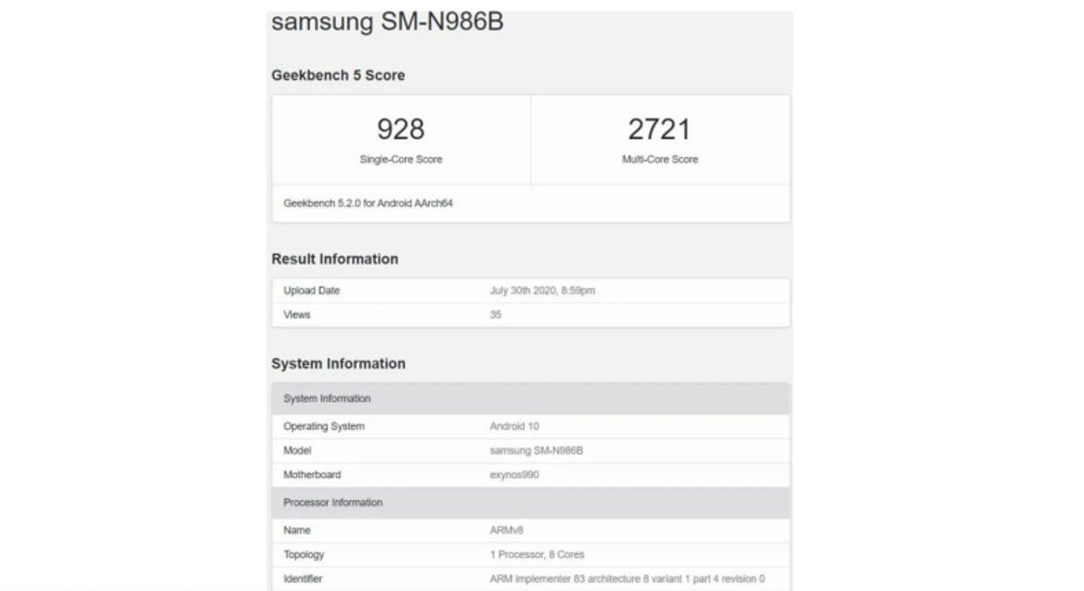 Samsung Galaxy Note 20’nin Hayal Kırıklığı Yaratan Geekbench Puanı