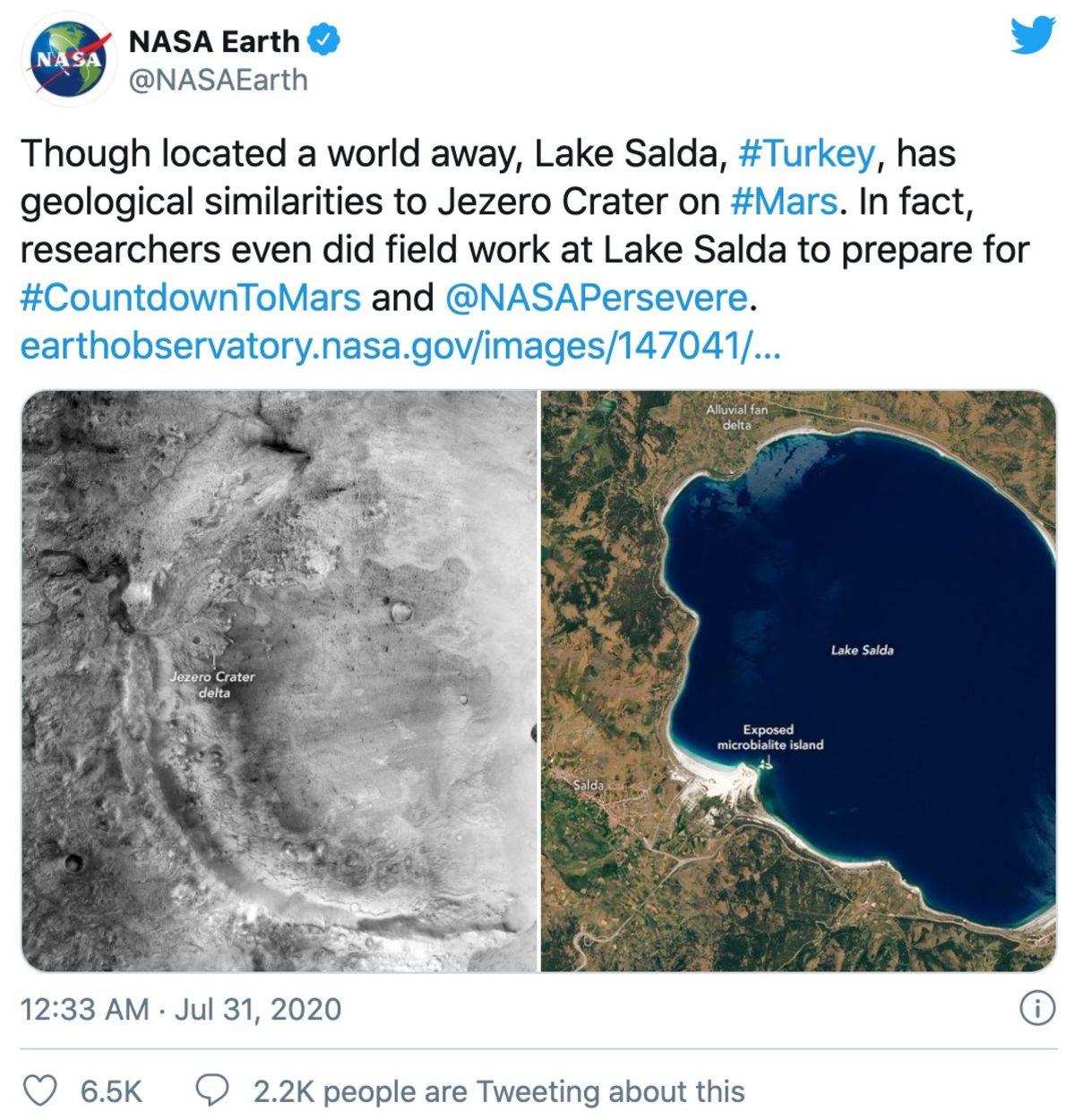 NASA’nın Türkiye’deki Salda Gölü İçin Methiyeler Düzdüğü Paylaşımı
