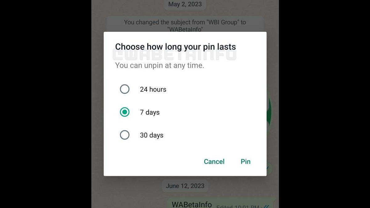 WhatsApp’a Süreli Mesaj Sabitleme Geliyor