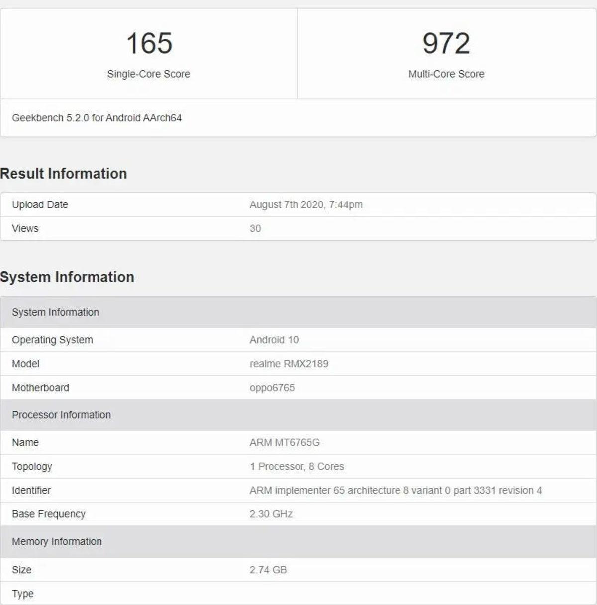 Realme’nin Bütçe Dostu Akıllı Telefonu Realme C12, Geekbench’te Gözüktü