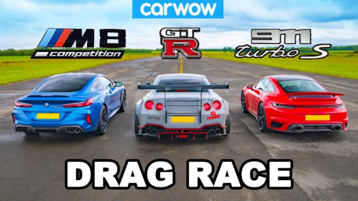 BMW M8 Competition, Porsche 911 Turbo S ve Nissan LBW GT-R, Drag Yarışında Karşı Karşıya Geldi (Video)