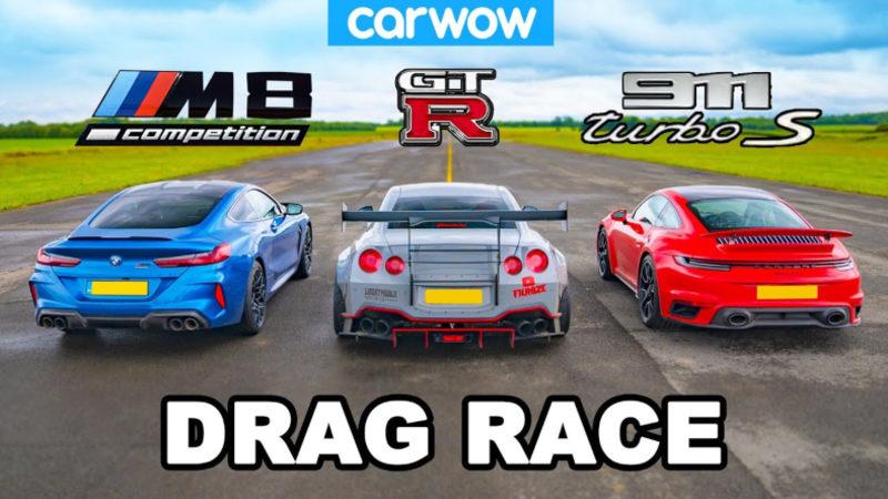 BMW M8 Competition, Porsche 911 Turbo S ve Nissan LBW GT-R, Drag Yarışında Karşı Karşıya Geldi (Video)