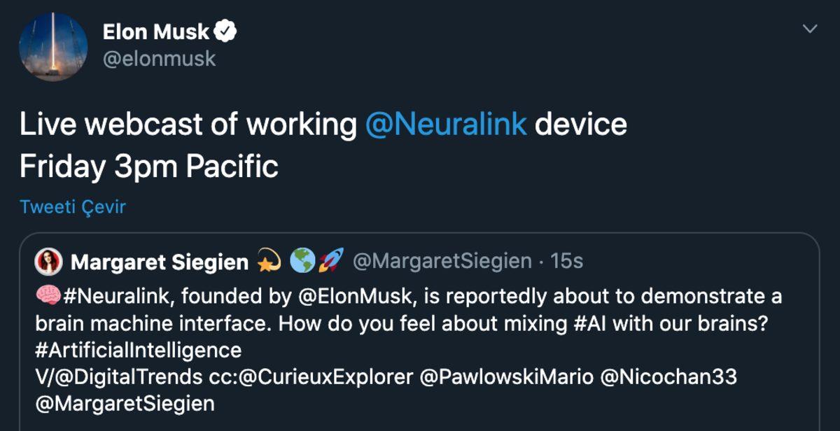 Elon Musk: Cuma Günü Çalışan Bir Beyin-Bilgisayar Arayüzü Cihazı Göstereceğiz
