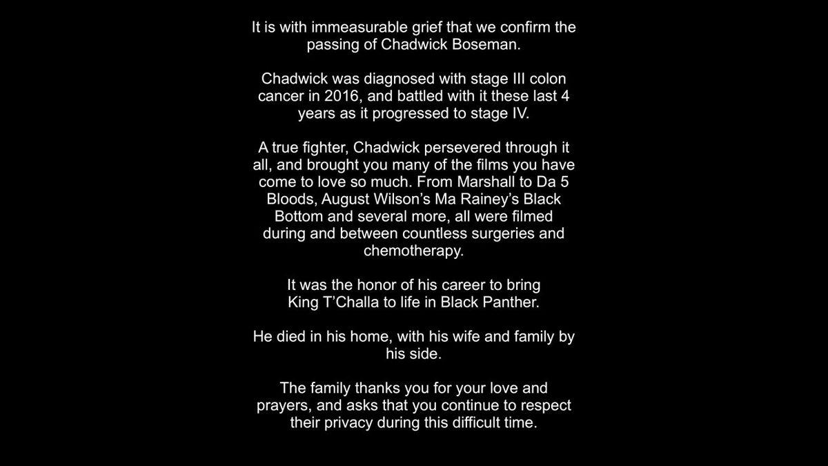 Marvel’ın Black Panther’ı Chadwick Boseman Hayatını Kaybetti