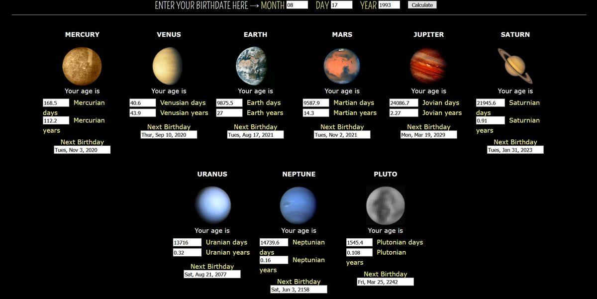 Diğer Gezegenlerde Kaç Yaşında Olduğunuzu Gösteren İnternet Sitesi