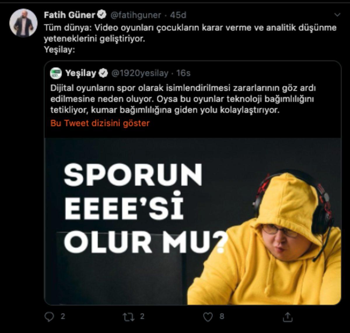 Yeşilay’dan Tartışma Yaratan Espor Paylaşımı: Sporun EEEE’si Olur mu?