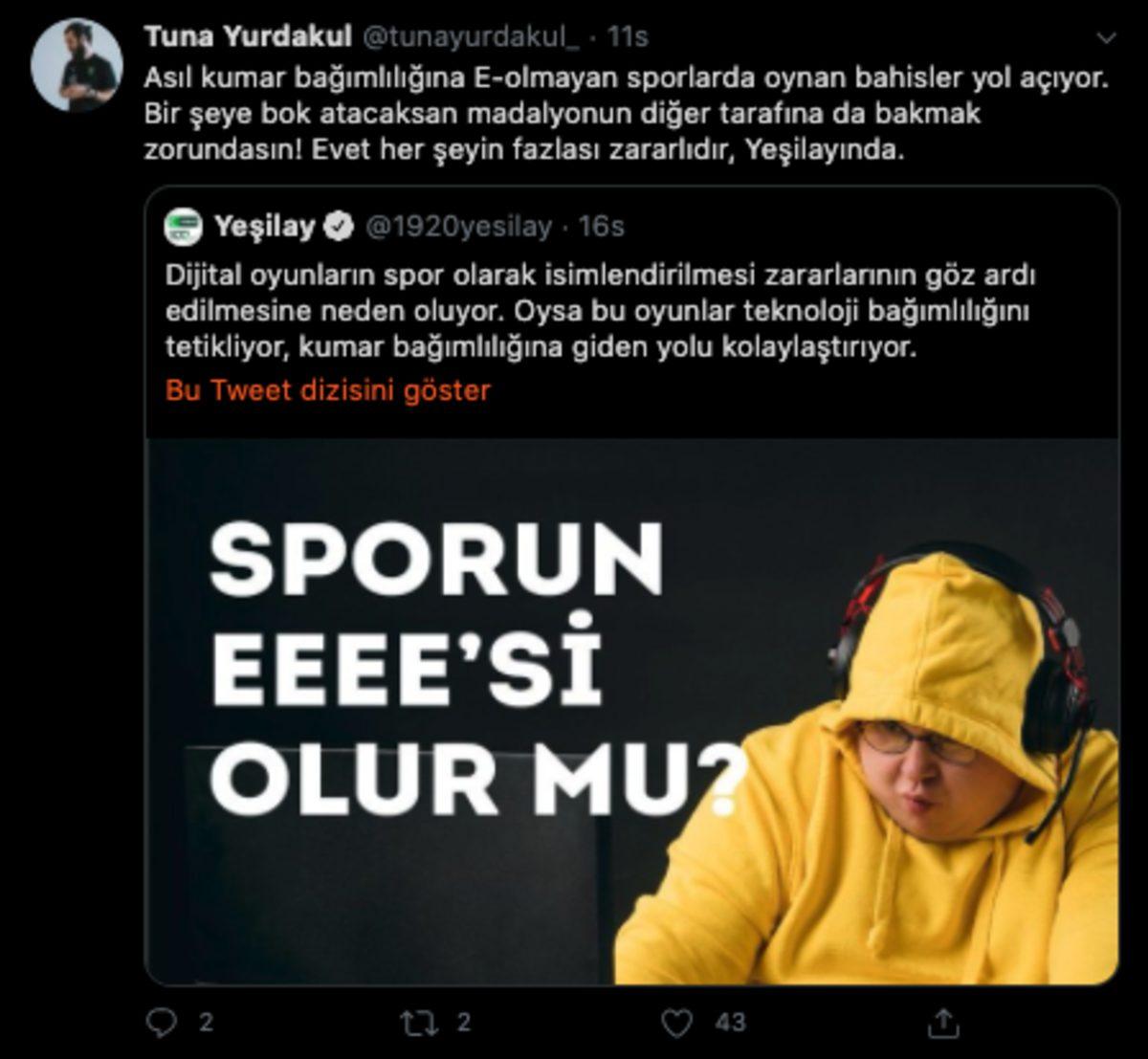 Yeşilay’dan Tartışma Yaratan Espor Paylaşımı: Sporun EEEE’si Olur mu?