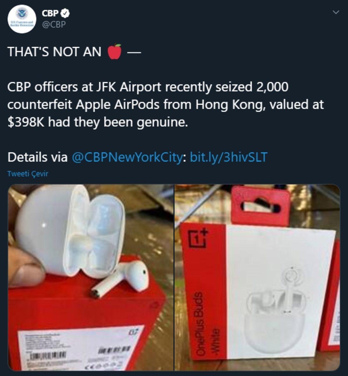 ABD, Orijinal OnePlus Buds Kulaklıklara ’Sahte Apple AirPods’ Diyerek El Koydu