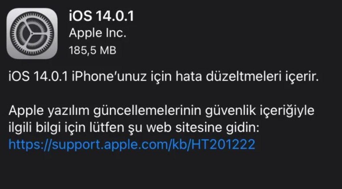 Apple, Pek Çok Sorunu Giderdiği iOS 14.0.1 Güncellemesini Yayınladı