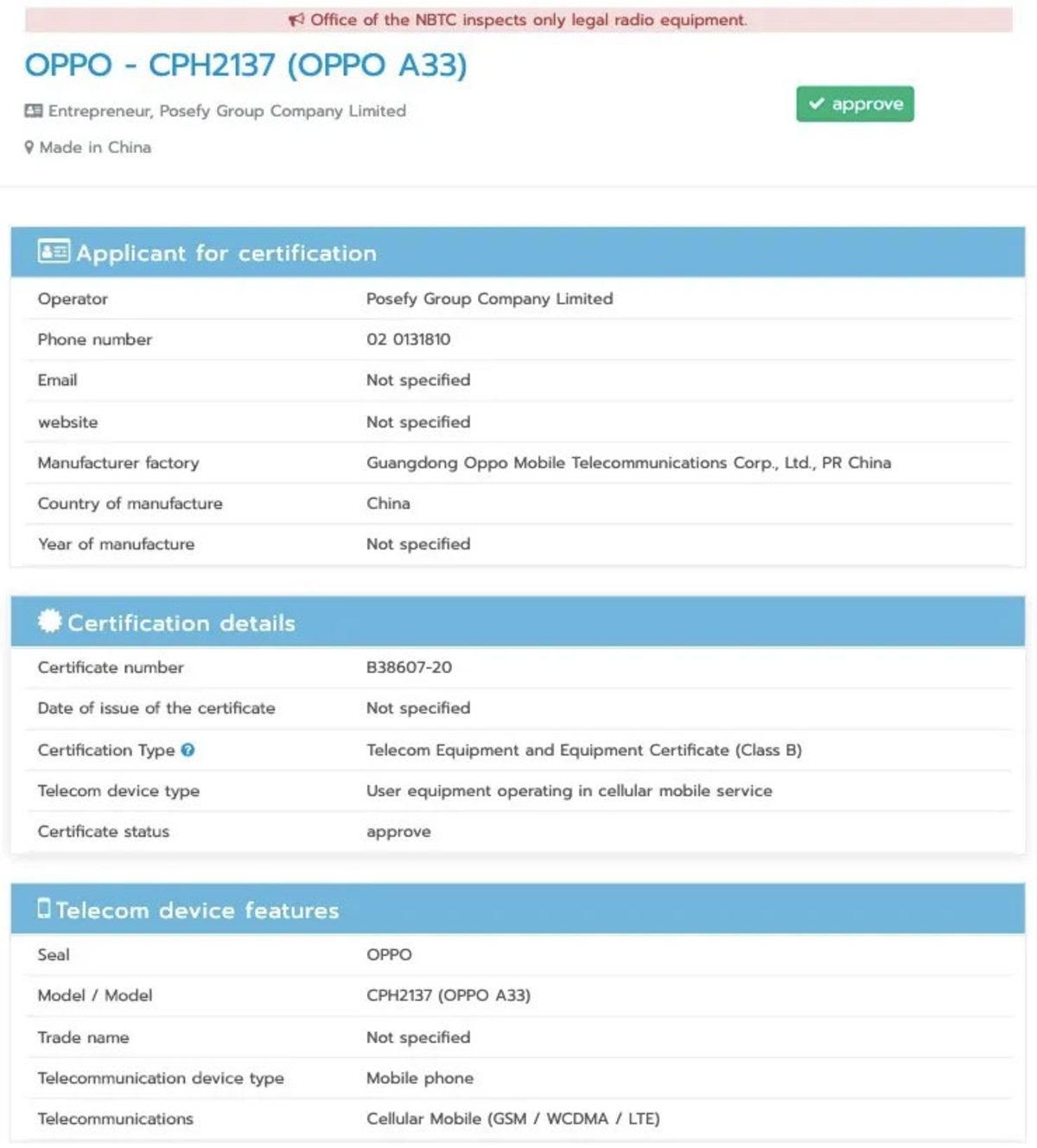 OPPO’nun Yeni Akıllı Telefonu A33, Üç Farklı Sertifikasyon Sitesinde Ortaya Çıktı