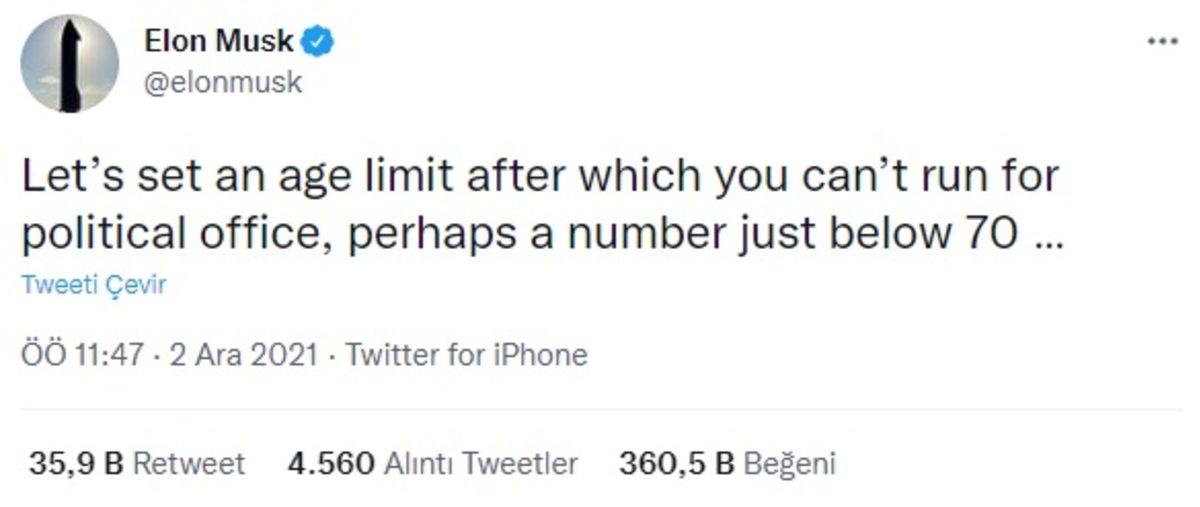 Elon Musk’tan Çoğu Siyasetçiyi Küplere Bindirecek Öneri: Yaş Sınırı Getirilsin