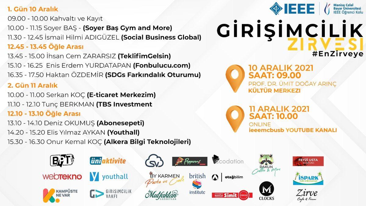 IEEE Manisa Celal Bayar Üniversitesi Öğrenci Kolu’nun Düzenlediği Girişimcilik Zirvesi 10 Aralık’ta Başlıyor