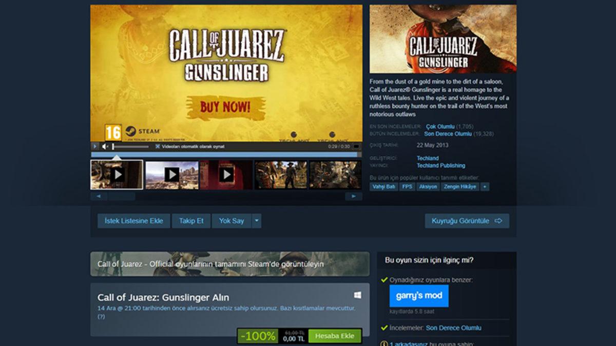 61 TL Değerindeki Vahşi Batı Oyunlarının Efsanesi Call of Juarez: Gunslinger, Steam’de Tamamen Ücretsiz Oldu