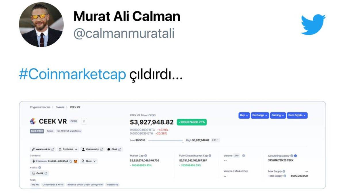 Kullanıcılar Anlık Olarak ’Milyarder’ Oldu: CoinMarketCap’te Kripto Paraların Değeri Piyasa Değerinin Üstünde Gözüküyor