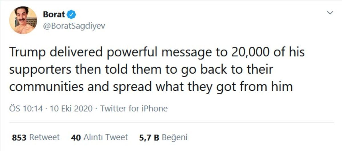Borat’a Twitter Hesabı Açan Sacha Baron Cohen, Trump’ı Hedef Aldı