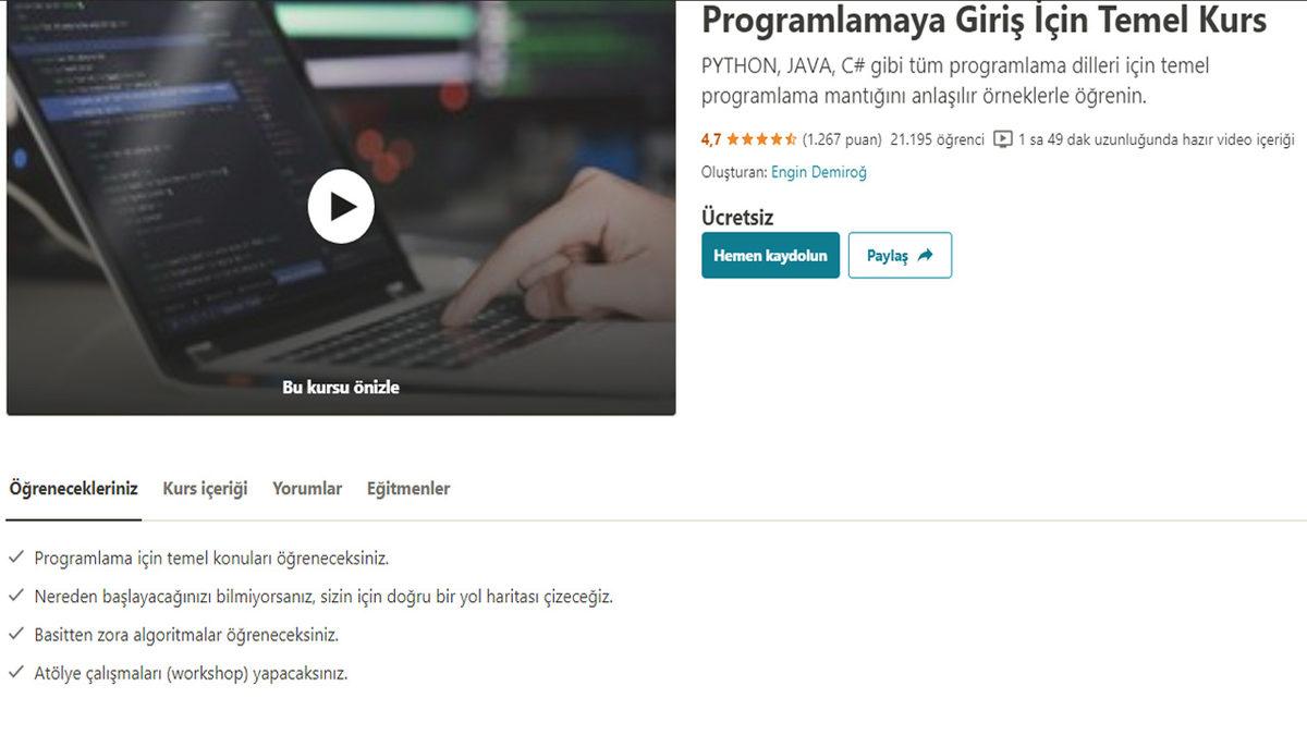 Yazılımcı Olmak İsteyenler İçin Tamamen Ücretsiz 15 Udemy Kursu