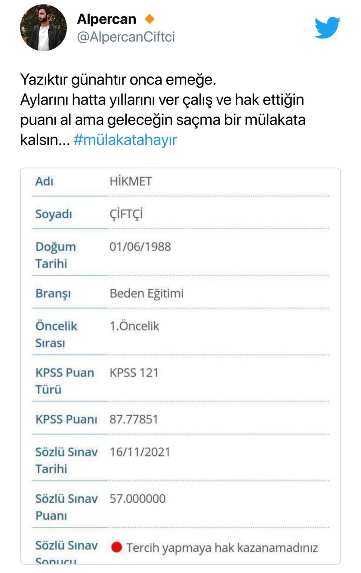 Yüksek Puanlarına Rağmen KPSS Mülakatında Elenen Öğretmenler Twitter’da Tepki Gösterdi: #MülakataHayır