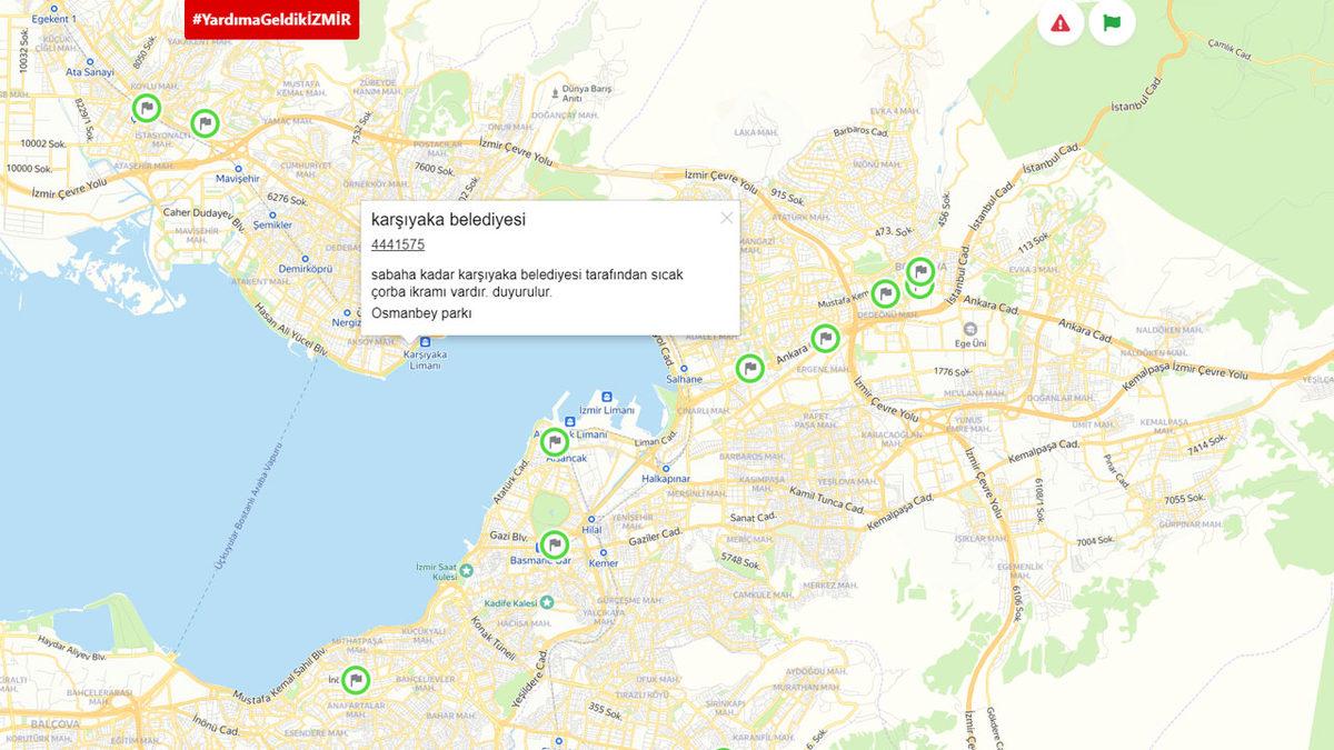 İzmir’de Anlık Olarak Yardım İsteyebileceğiniz veya Teklif Edebileceğiniz Harita