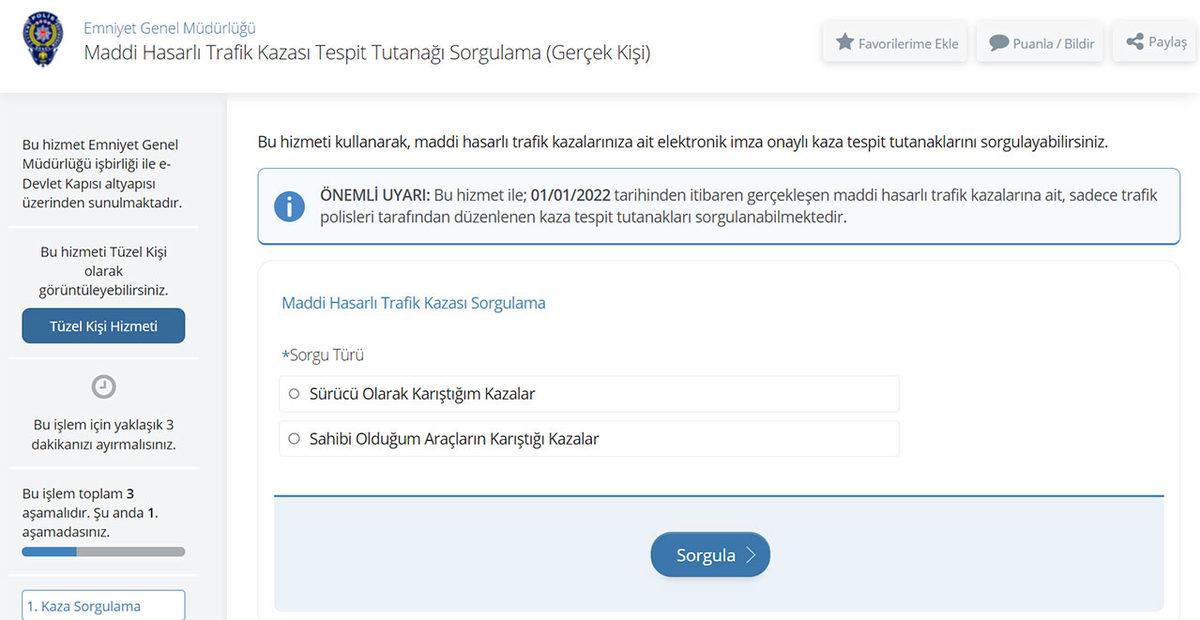 Maddi Hasarlı Trafik Kazalarının Kaza Tespit Tutanakları, e-Devlet’ten Görüntülenebilecek