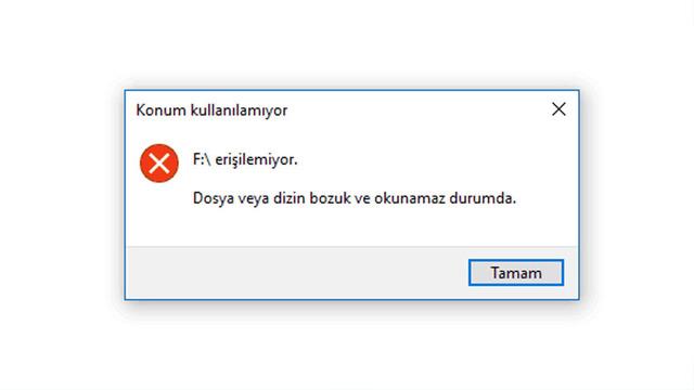 Windows'un 'Dosya veya Dizin Bozuk ve Okunamaz Durumda' Hatası ve