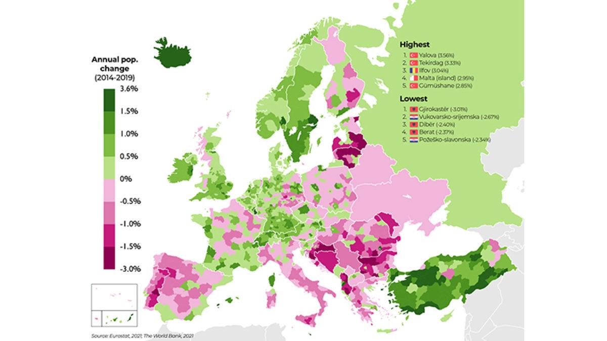 Avrupa’nın ‘Nüfus Değişimi Haritası’ Yayınlandı: Peki Türkiye Nüfusu Artıyor mu Azalıyor mu?