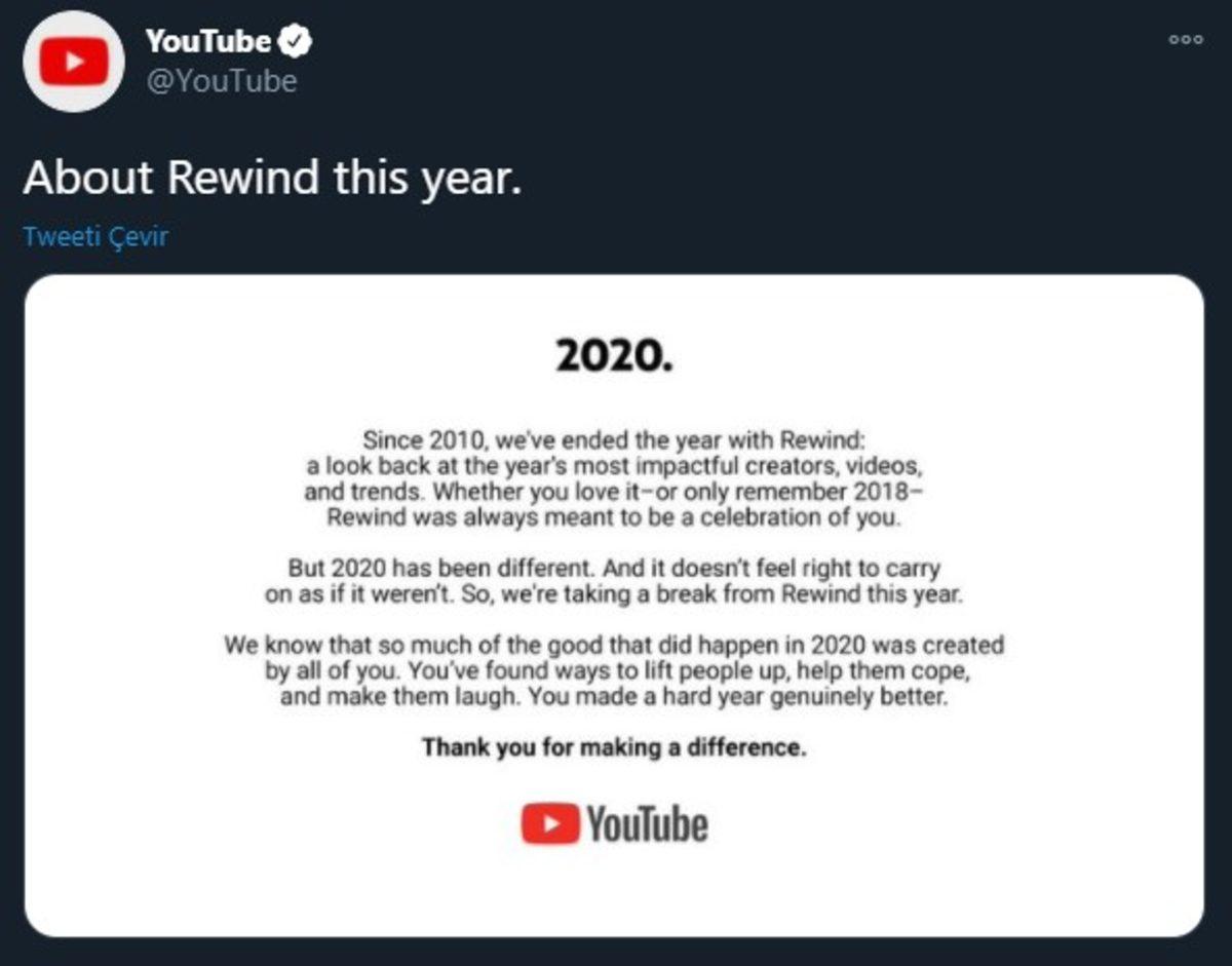 YouTube, Koronavirüs Nedeniyle 2020’de Rewind’ın İptal Edildiğini Duyurdu