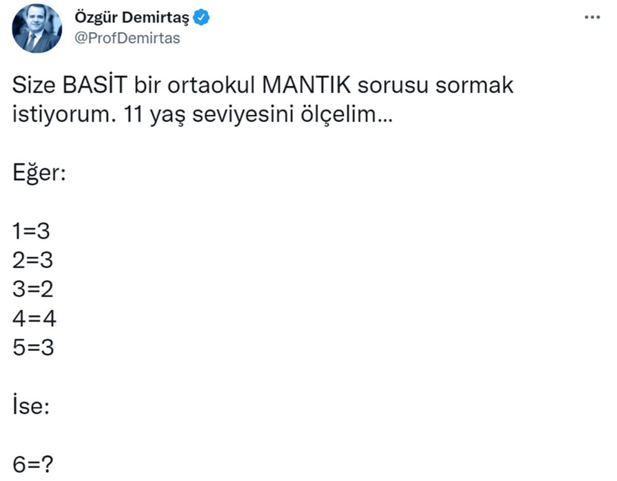 Özgür Demirtaş’ın ’11 Yaş Seviyesi’ Diyerek Sorduğu Bu Mantık Sorusunu Bilebilecek misin?