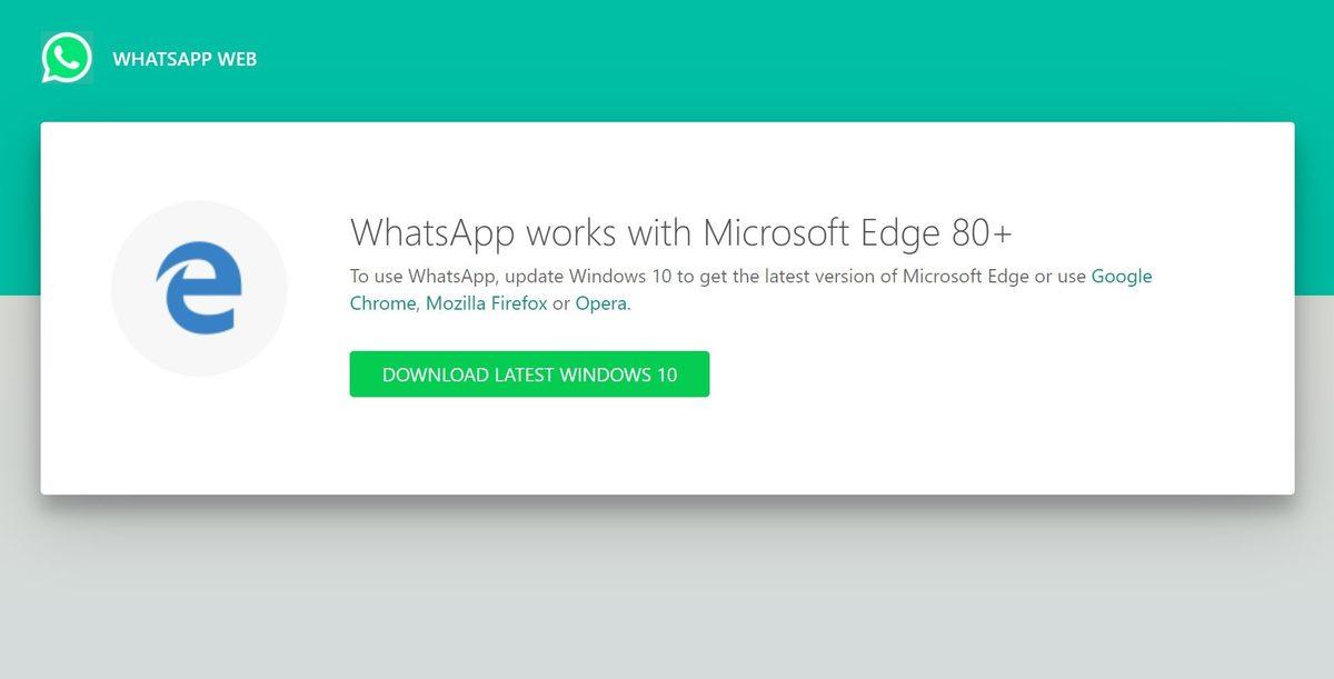WhatsApp Web, Microsoft Edge Legacy Modunu Engelliyor