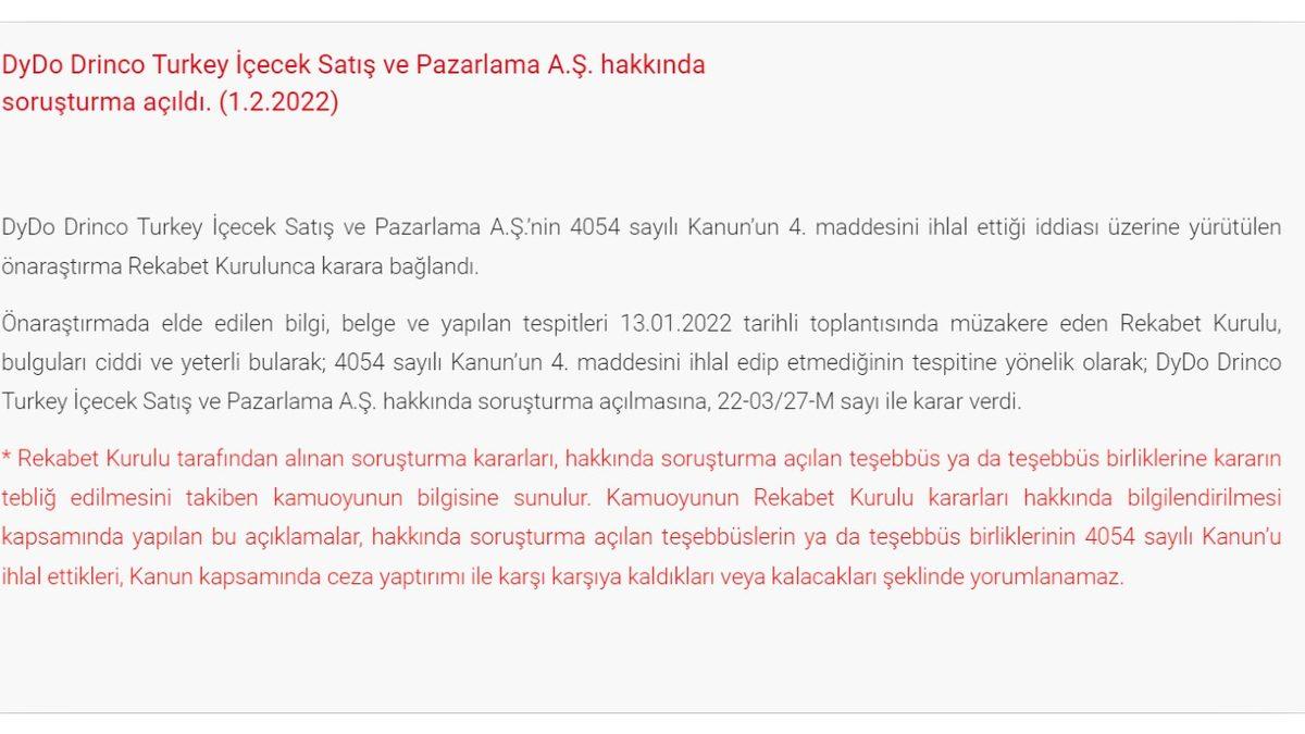 Çamlıca, Cola Turka ve İçim Markalarını Bünyesinde Bulunduran DyDo Drinco’ya Rekabet Kurumu Tarafından Soruşturma Açılıyor