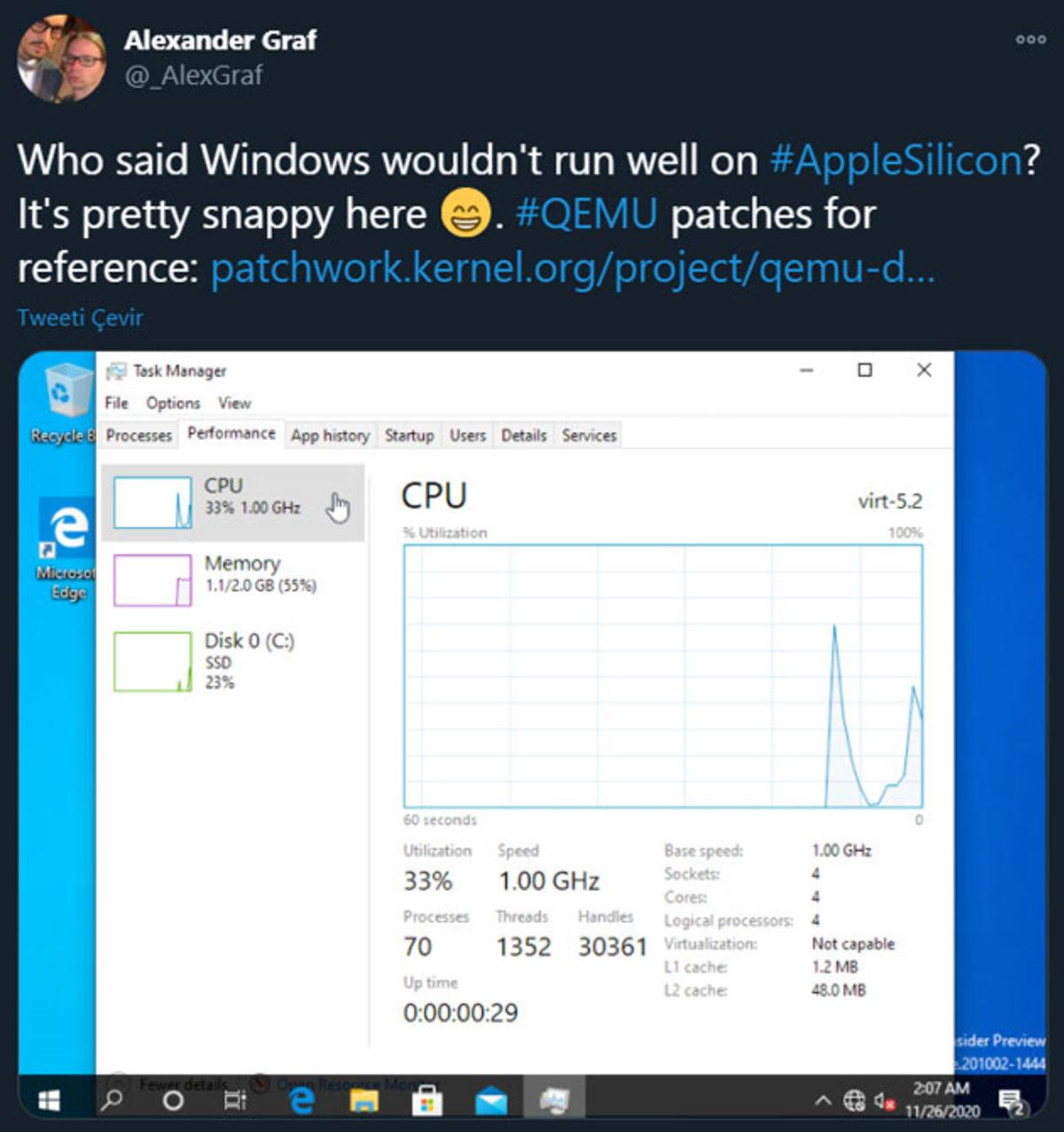 Bir Yazılımcı, Apple’ın M1 İşlemcili Bilgisayarında ARM Tabanlı Windows 10 Çalıştırmayı Başardı