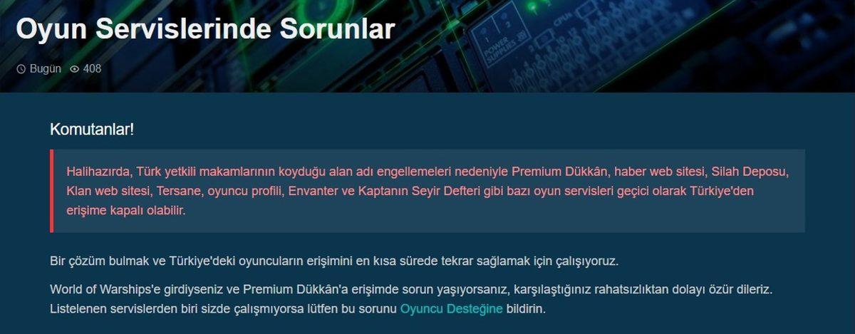 World of Warships ve World of Tanks’ın Servislerinde Türkiye Kısıtlamalarından Kaynaklı Erişim Sorunları Yaşanıyor