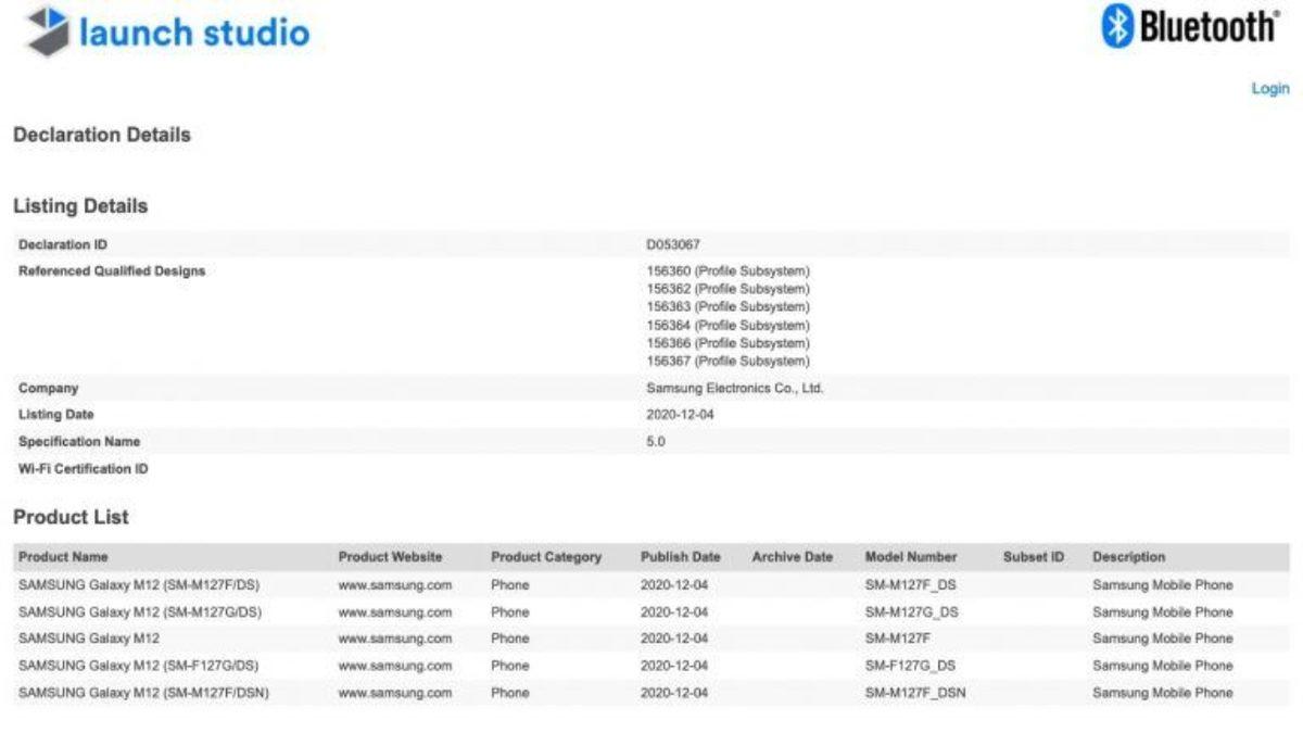 Samsung’un 7000 mAh Bataryalı Telefonu Galaxy M12’nin İsmi Bluetooth Sertifikasında Ortaya Çıktı