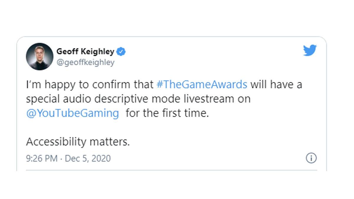 The Game Awards, Görme Bozukluğu Olan Kişiler İçin İlk Kez Sesli Anlatım Özelliğini Kullanacak