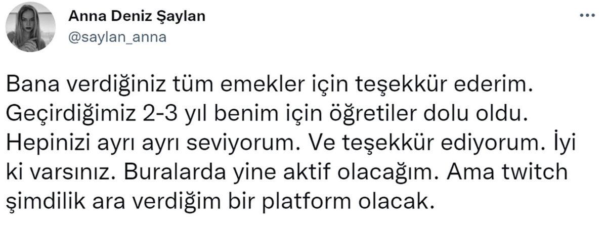 Twitch Türkiye’nin En Popüler Yayıncılarından Anna Deniz, Yayın Hayatına Son Verdiğini Açıkladı