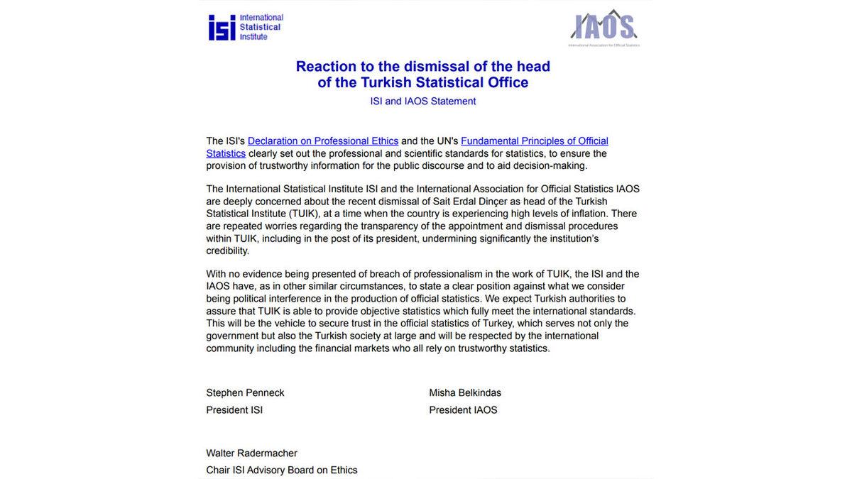 Uluslararası İstatistik Kurumu’ndan TÜİK Açıklaması: Başkanın Görevden Alınmasından Derin Endişe Duyuyoruz